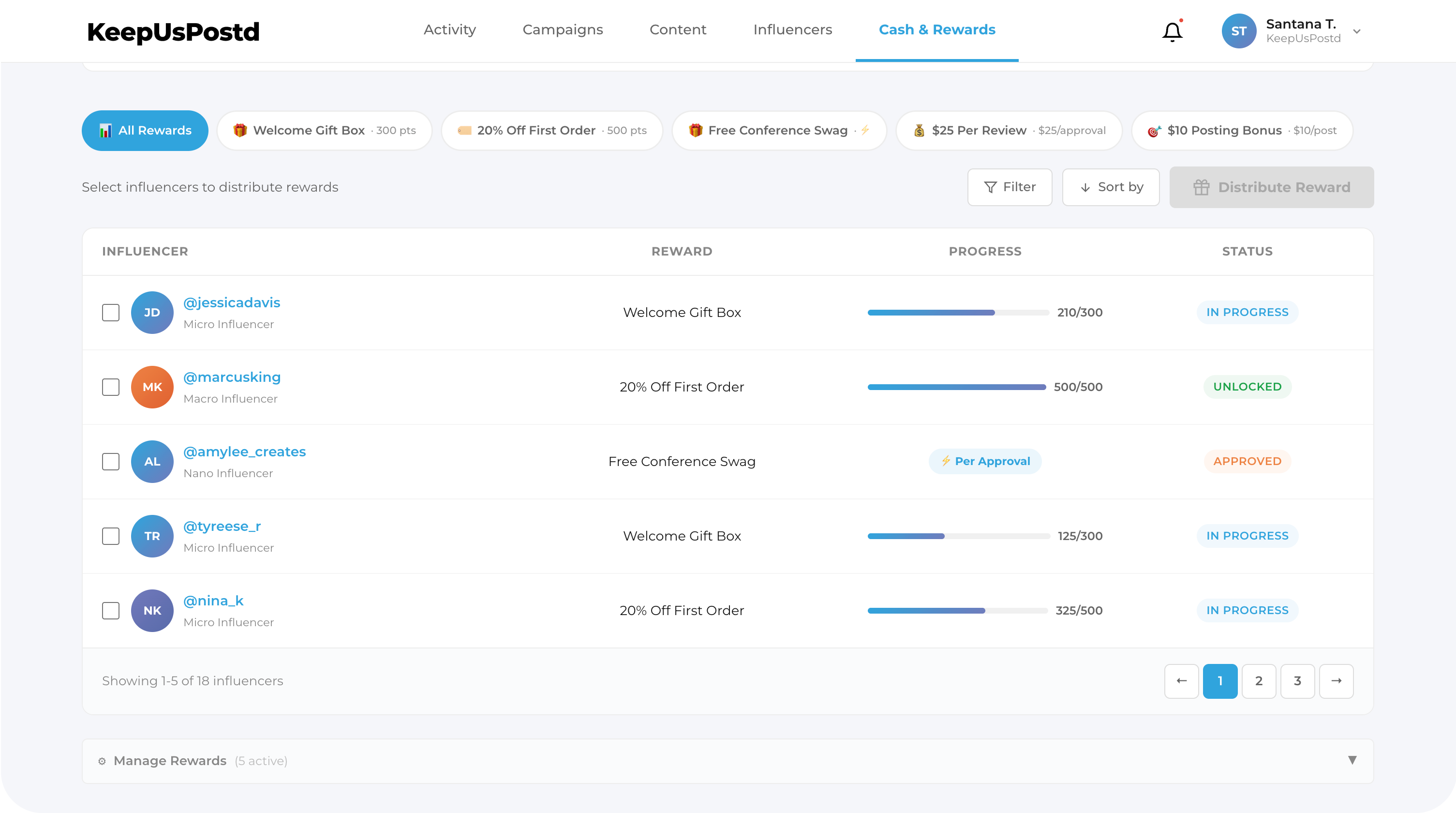 KeepUsPostd Cash Rewards Dashboard